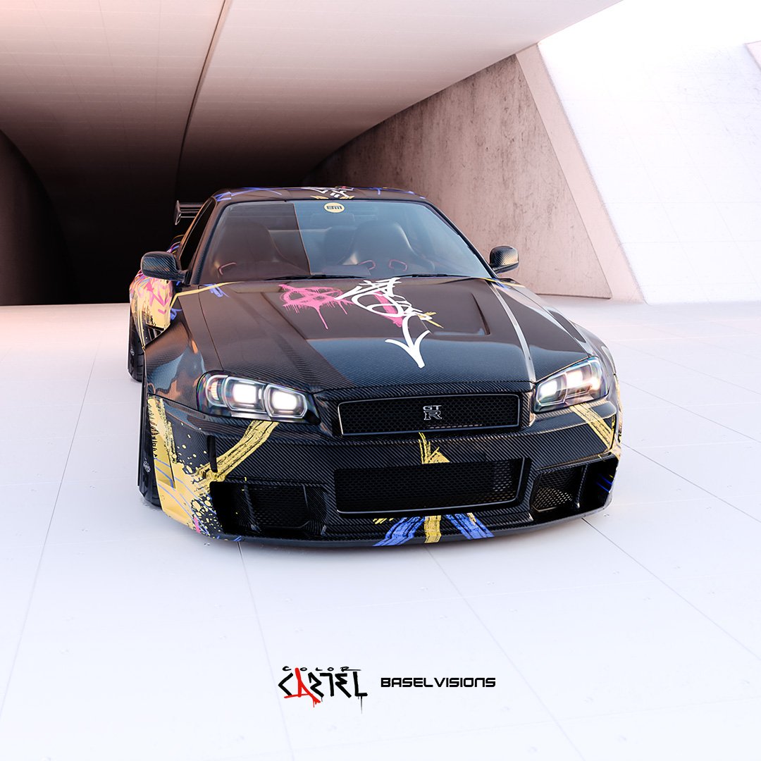 Baselbutno's tweet photo. Looks like tweeting a single pic so here's 4 more renders of the same piece that was the subject of a collab with ColorCartel #SkylineGTR #r34 #automotiveart #r34gtr #r33 #r32 #graffiti #art #Photoshop #3dsMax #chaosgroup #carart #gtr https://t.co/uaSXaXZJaB