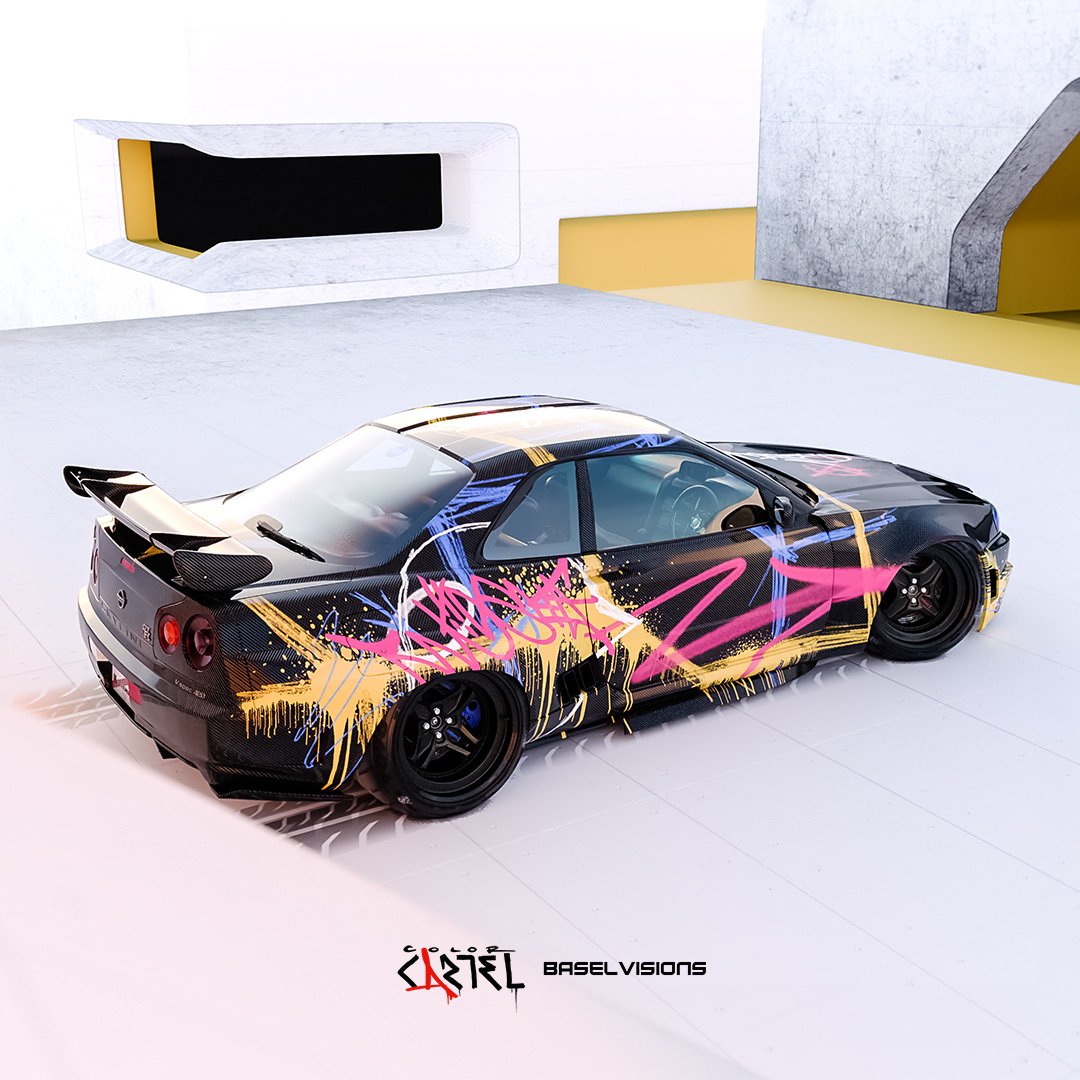 Baselbutno's tweet photo. Looks like tweeting a single pic so here's 4 more renders of the same piece that was the subject of a collab with ColorCartel #SkylineGTR #r34 #automotiveart #r34gtr #r33 #r32 #graffiti #art #Photoshop #3dsMax #chaosgroup #carart #gtr https://t.co/uaSXaXZJaB