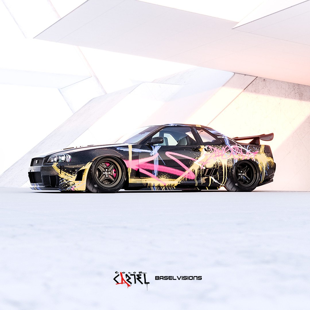 Baselbutno's tweet photo. Looks like tweeting a single pic so here's 4 more renders of the same piece that was the subject of a collab with ColorCartel #SkylineGTR #r34 #automotiveart #r34gtr #r33 #r32 #graffiti #art #Photoshop #3dsMax #chaosgroup #carart #gtr https://t.co/uaSXaXZJaB