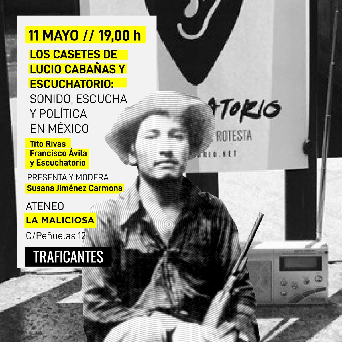 escuchatorio's tweet photo. Los invitamos a seguir la charla 
> Sonido, escucha y política en México: las casettes de Lucio Cabañas y Escuchatorio. Mañana 11 de mayo en @AteneoMaliciosa 
12h. (CDMX)

👉🏼 https://t.co/oM9C87USvL
@felixblume
@conerdjo
@titophonos https://t.co/TTvxMN13tP