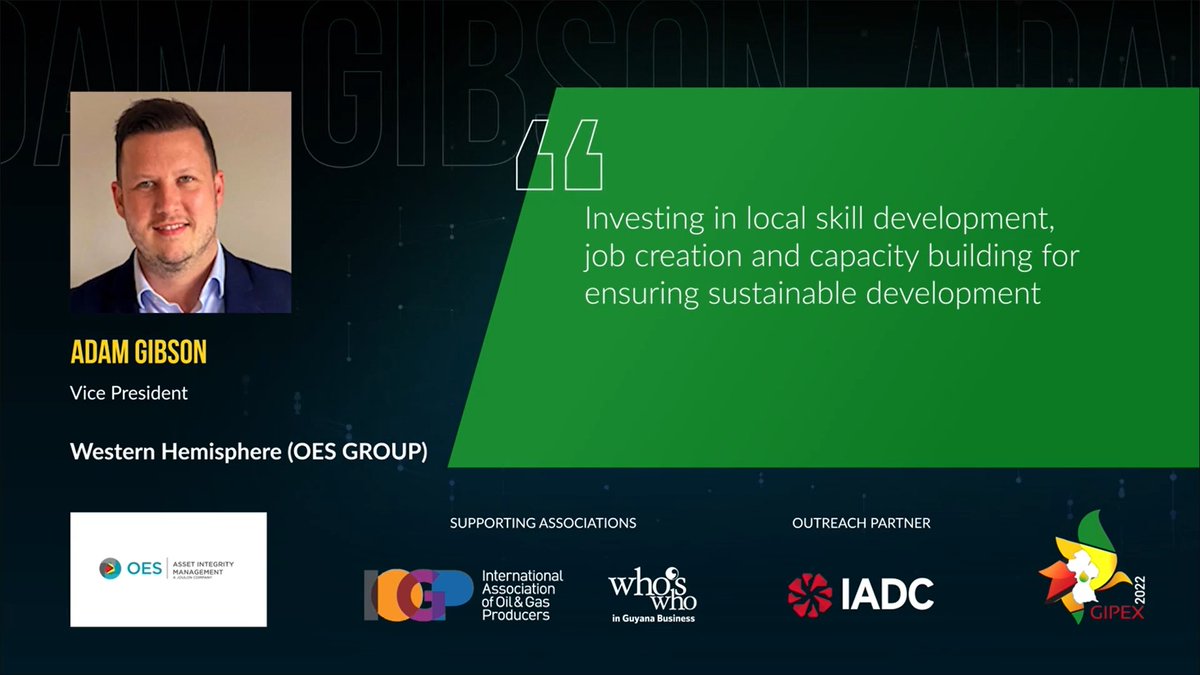 gipexofficial's tweet photo. Join Adam Gibson, Vice President, @OESGroup as he shares his views on “Investing in local skill development, job creation and capacity building for ensuring sustainable development” at #GIPEX2022

Visit https://t.co/nzd6hrEupr and be a part of this session. https://t.co/rE2Q5eqDba