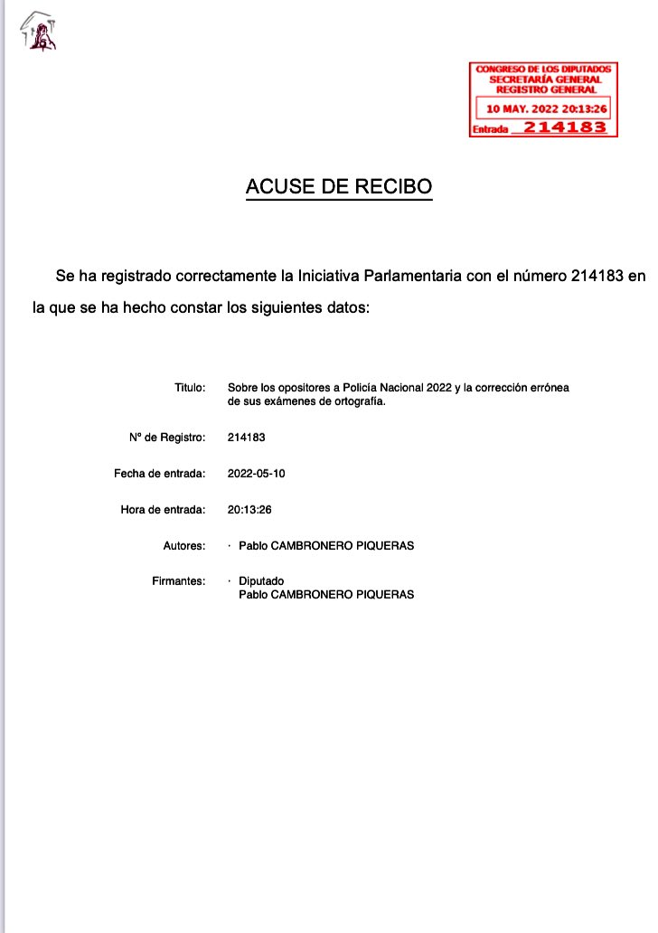 PabloCamPiq's tweet photo. 🔴 Los opositores a Policía Nacional han vuelto a sufrir una corrección “Anti RAE” este 2022.
Muchos de ellos han recurrido en alzada:

Sabiendo que ya hay sentencia que da la razón a un caso idéntico dos años antes, ¿va a estimar la Dirección General sus recursos? https://t.co/e65ZOZ8E4o