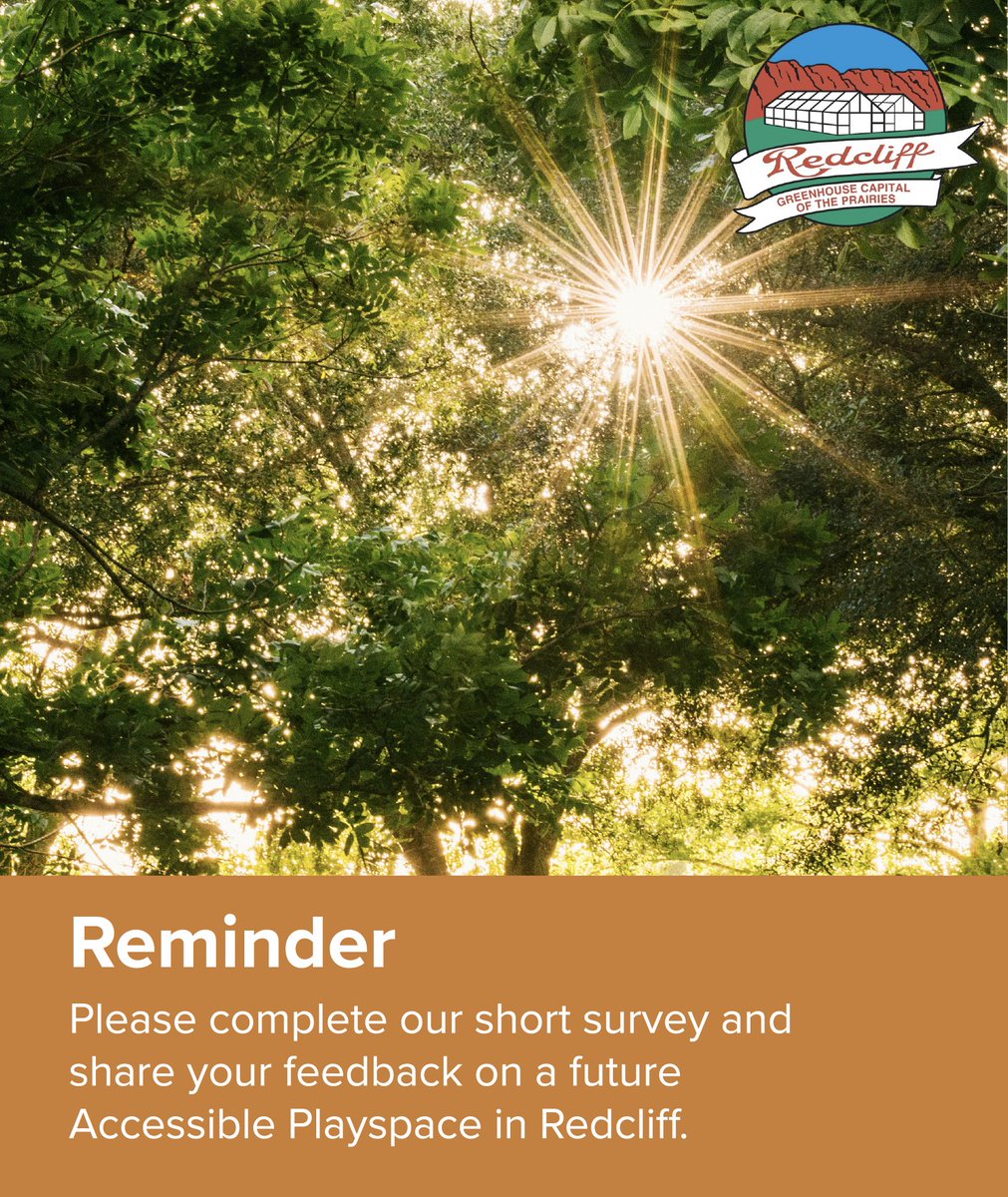 What does accessibility mean to you? Do you want an accessible playspace/park in Redcliff? Tell us more by completing our online survey by June 3. surveymonkey.com/r/9NTPLQN

#MyRedcliff #CommunityInput #Survey