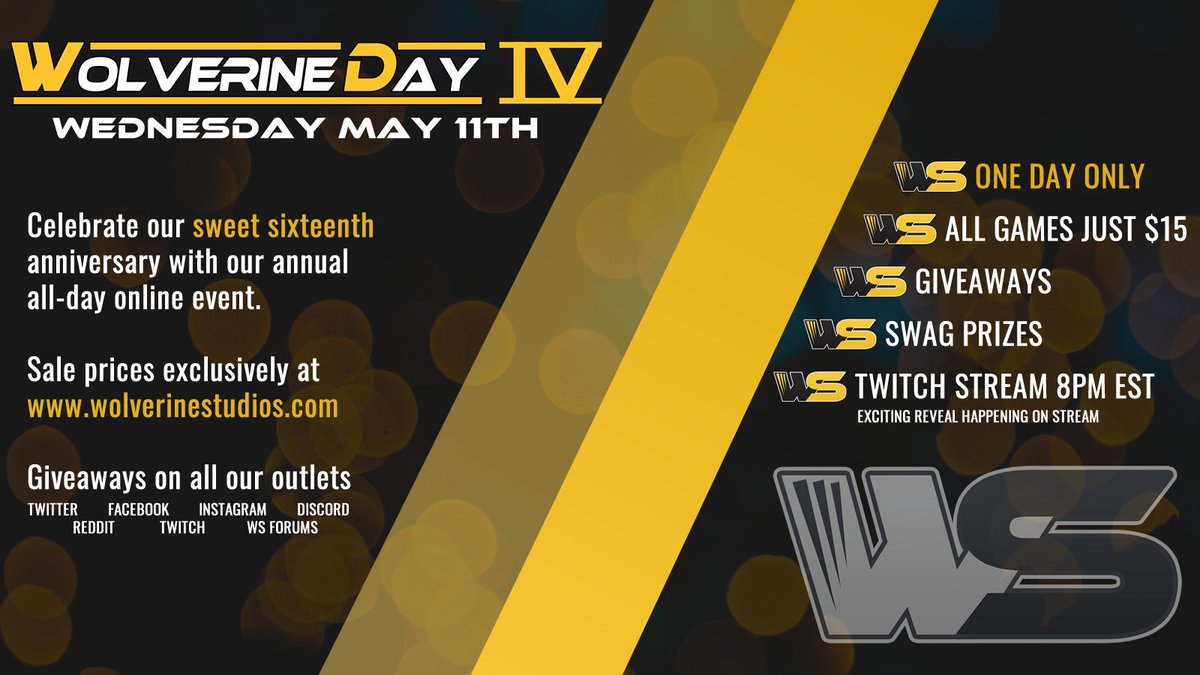 wolverinestudio's tweet photo. ๐ONE MORE DAY ๐
We can't wait to celebrate #WolverineDay with you tomorrow. No matter your favorite Wolverine Studios outlet we have you covered tomorrow with giveaways and of course our biggest sale of the year.
Don't forget the Twitch stream either - it will be ๐ฅ https://t.co/JFkguGIdEn