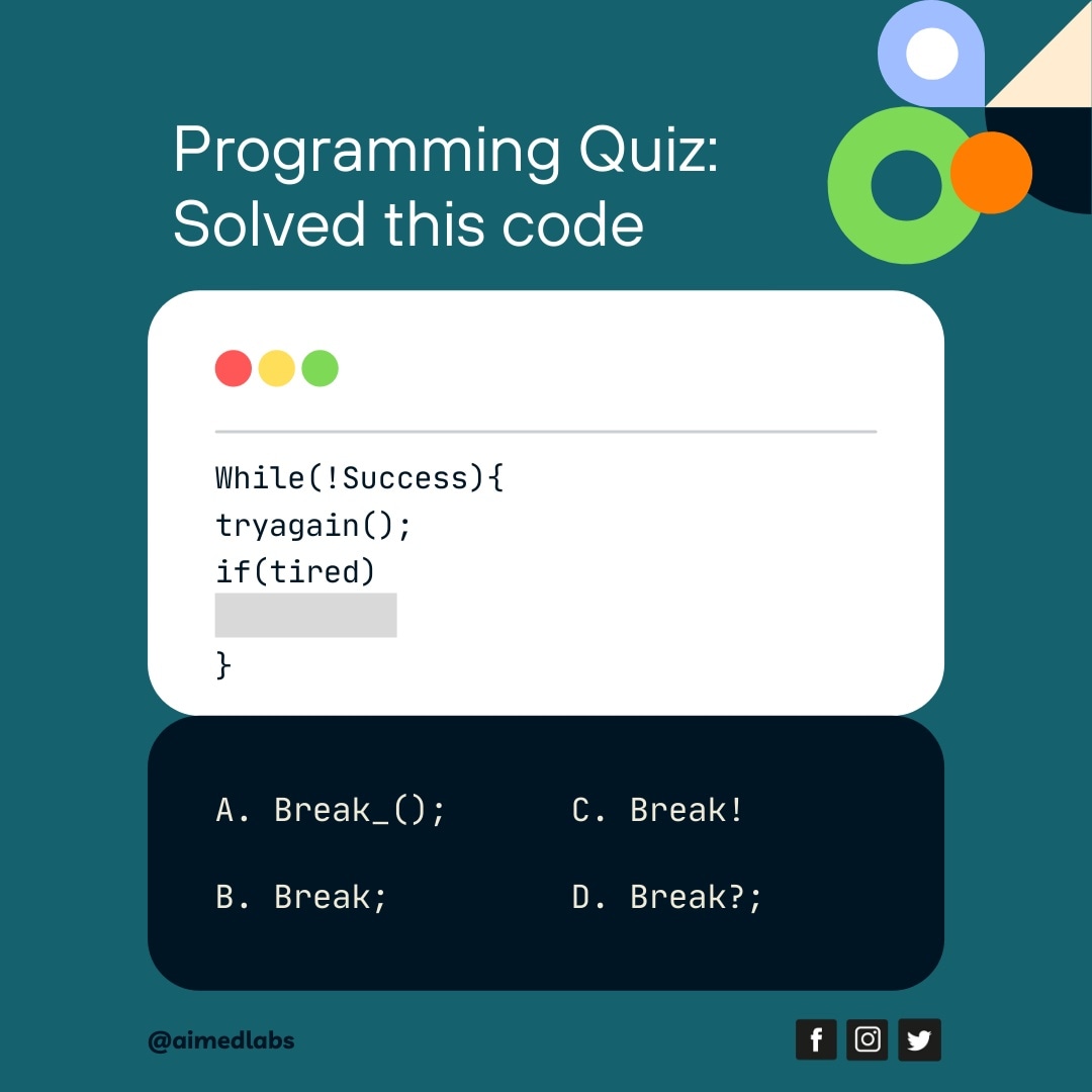 AimedLabs's tweet photo. Hey coders,

Solve this and comment your answers. 

We will give you a heart if you get the answer right.

Also follow us @aimedlabs for more such interesting quizzes. 

#ai #ml #coding #startup #sharktankindia #business #web #app #webdesigner #coder #coders #quiz #codingquiz https://t.co/mD1gX30Gzs