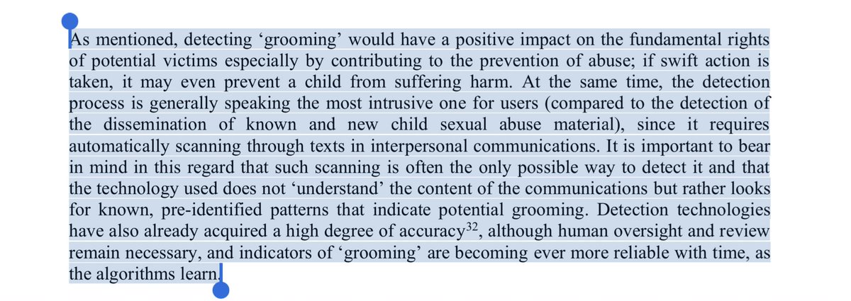 This document is the most terrifying thing I’ve ever seen. It is proposing a new mass surveillance system that will read private text messages, not to detect CSAM, but to detect “grooming”. Read for yourself.