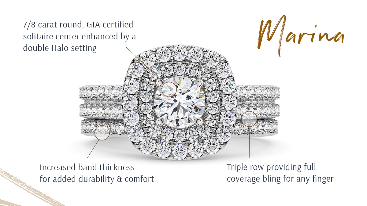 The Marina Bridal Ring Set uses band thickness & #ringstacking to create a wider, beautiful look with full bling coverage for #plussize fingers. 

💍Marina ➡️ bit.ly/3M3GWwK