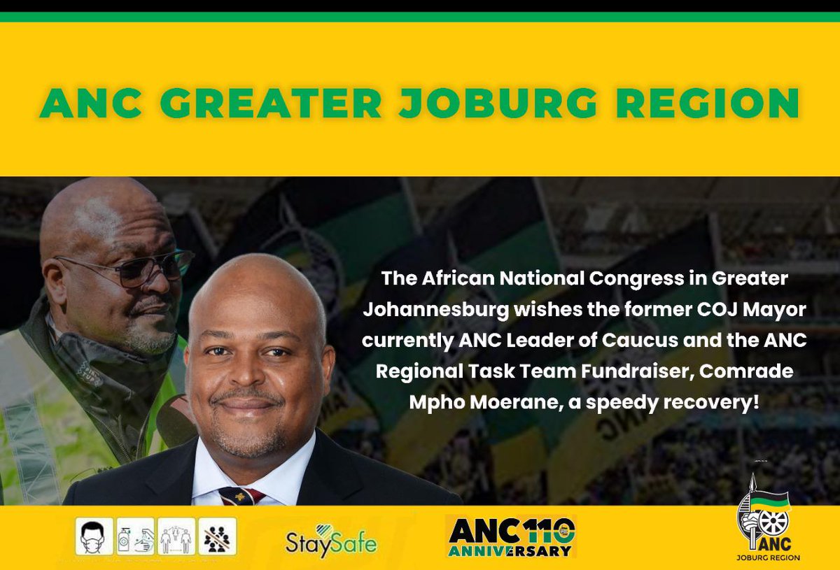 The African National Congress in Greater Johannesburg Region will like to wish Cde <a href="/mphomoerane/">Cllr Mpho Moerane</a> a speedy recovery.