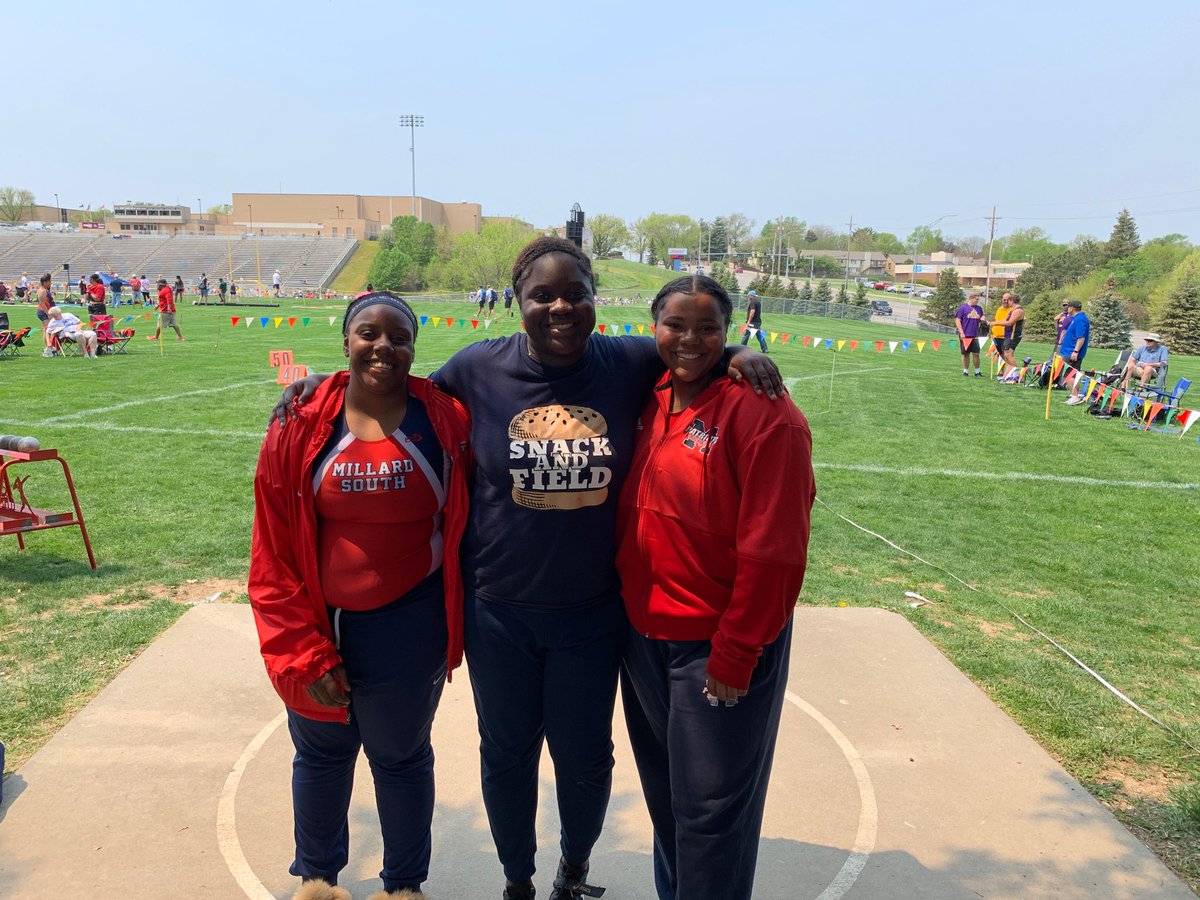 Placing 1st in the Shot Put with a throw of 38'3.5" and punching her ticket to state, Georgia. Marie with a 5th place and RaeAuna placing 8th.