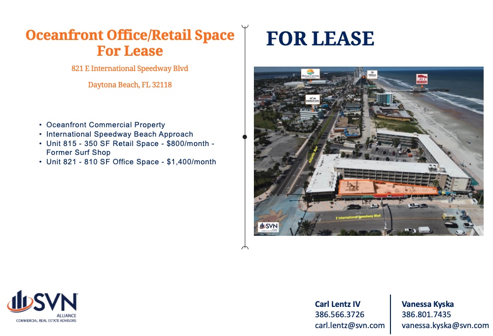 SVNAlliance's tweet photo. For Lease - 
Oceanfront Office and Retail Space in Daytona Beach!
#retail #office #oceanfront https://t.co/7C9tPHpahx