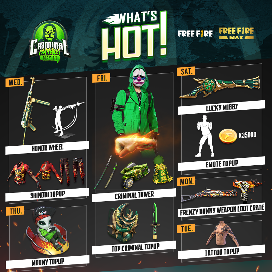 Garena Free Fire North America on X: 💰 TWO DAYS LEFT 💰 The Green Top  Criminal Mayhem bundle is making their comeback on May 13th! Don't miss out  on your chance of