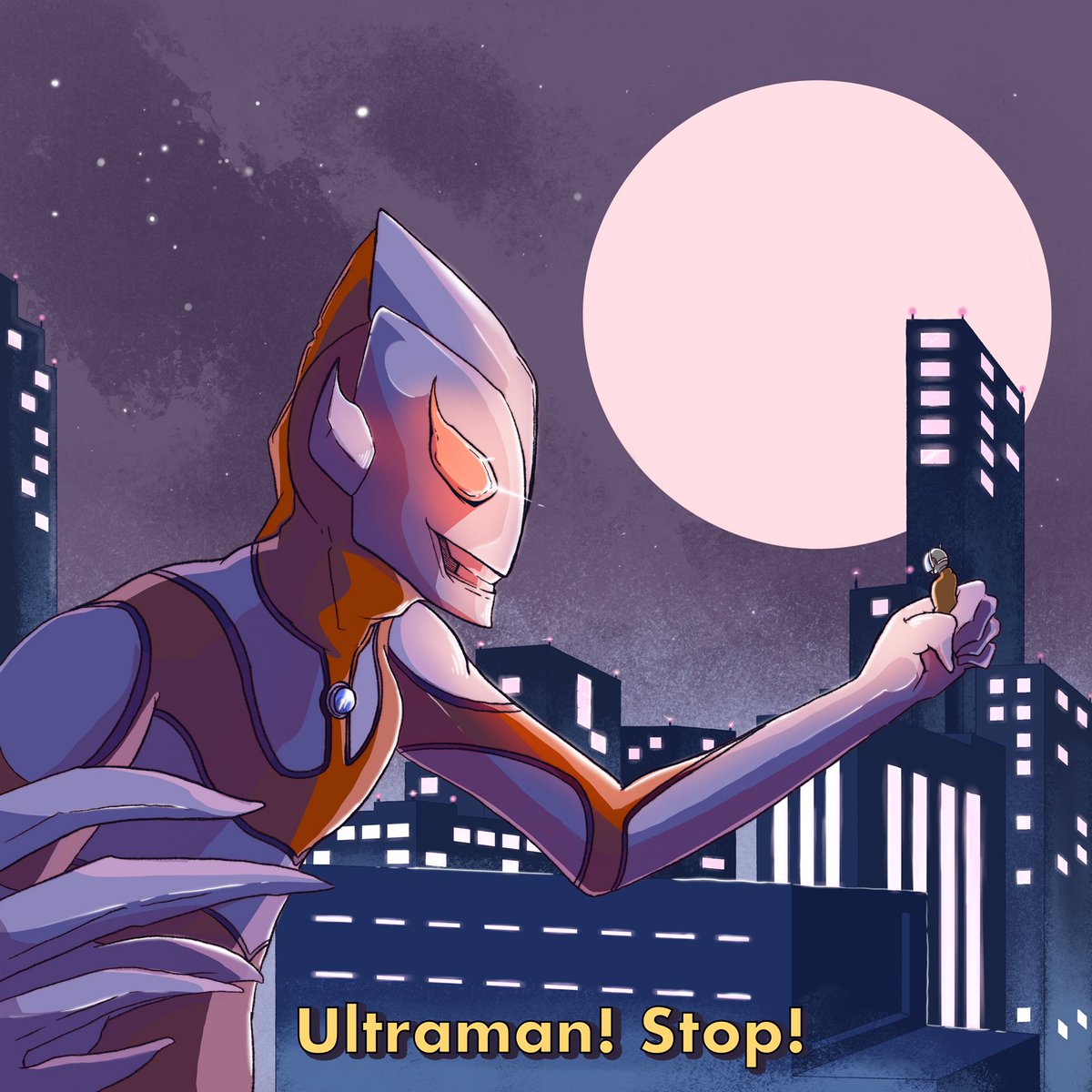 Hojyn's tweet photo. It’s… Ultraman?… No wait! It’s Imitation Ultraman in a pretty 80’s anime aesthetic! Alien Mephilas is next! #anime #arttwt #シンウルトラマン https://t.co/TJ9WxsFlKK