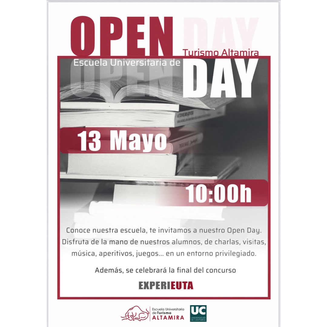 🗓El próximo viernes dia 13 de mayo queremos que nos acompañes en nuestro Open Day!

⏱ Hemos preparado una jornada llena de actividades que comenzarán a las 10 de la mañana

🏫 Te enseñaremos la Escuela y todas las posibilidades que ofrece de la mano de nuestro alumnado
#turismo