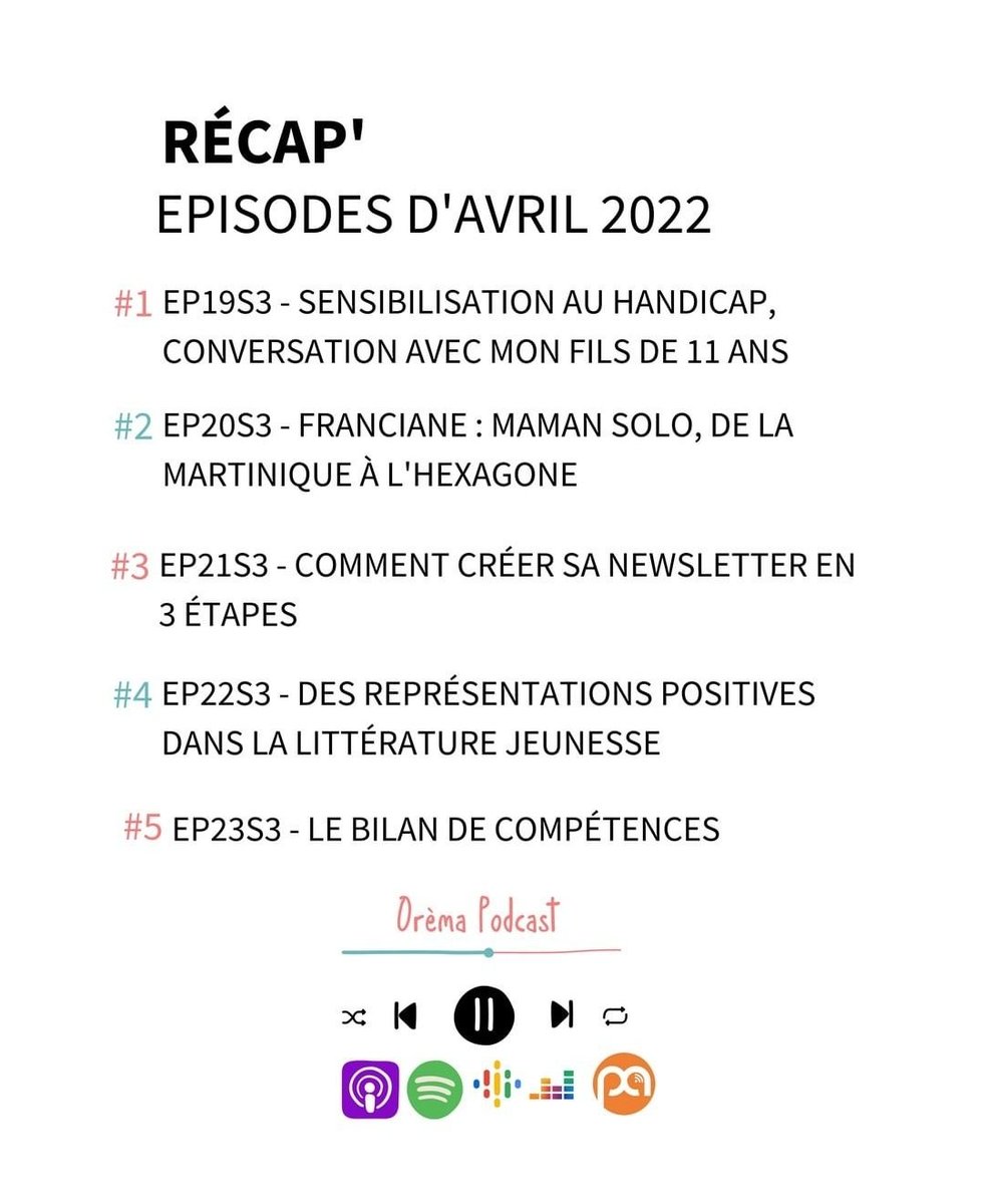 Récapitulatif des épisodes d'avril 🎧 disponibles sur anchor.fm/orema-podcast #podcast #oremapodcast