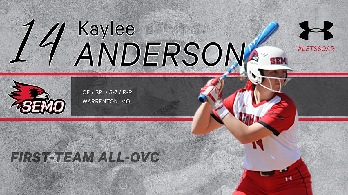 SEMOsoftball's tweet photo. FIRST-TEAM ALL-OVC outfielder Kaylee Anderson is SEMO’s top hitter with a .360 batting average. Anderson earns first-team honors for the first time in her career. She also tops the Redhawks with 10 home runs as one of two players to start all 49 games. https://t.co/XJ8lBfQrlv