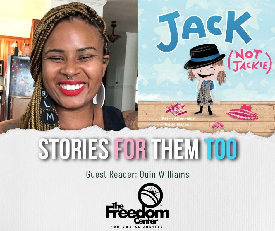 Join us tomorrow at 8 AM EST with Guest Reader Quin Williams, Outreach Director for Charlotte Black Pride and Founder of the Nonprofit "Quin Knows LGBTQ"! We will be featuring 'Jack (Not Jackie)' by Erica Silverman.
 
Join us through here:
tinyurl.com/forthemtoostor…