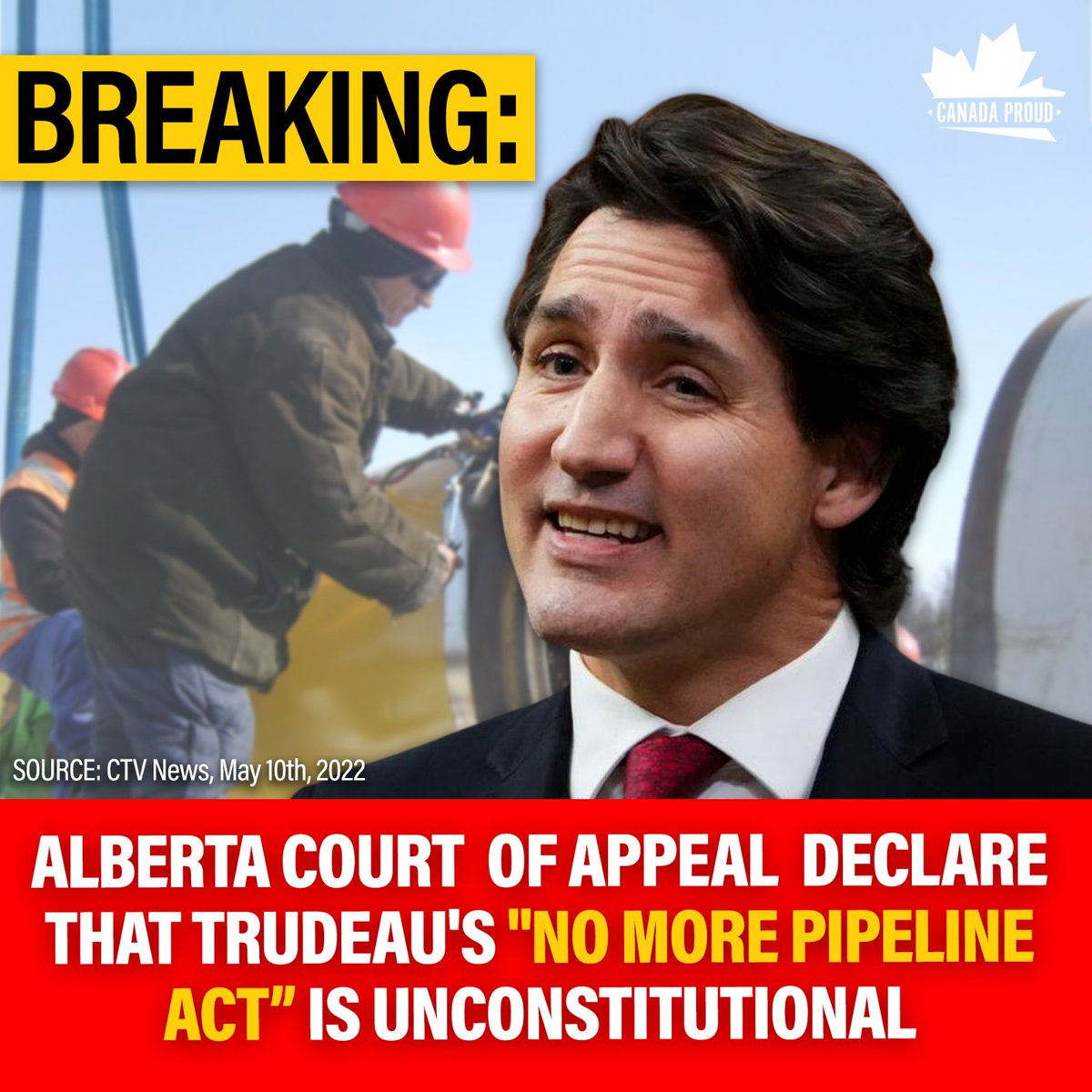 WeAreCanProud's tweet photo. Alberta's highest court just ruled that Trudeau's No More Pipelines Act intrudes on provincial and First Nations' autonomy. 

READ MORE: https://t.co/9Mna5x4kIu https://t.co/UlxPEdeN3i