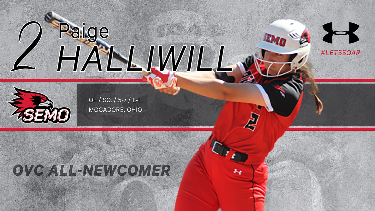 SEMOsoftball's tweet photo. OVC ALL-NEWCOMER center fielder Paige Halliwill has excelled with her bat and glove during her first season at SEMO. Halliwill has eight home runs and is tied for first on the team in RBI. She tops the Redhawks in stolen bases and made some highlight-reel catches on defense. https://t.co/RaKaydkTMF