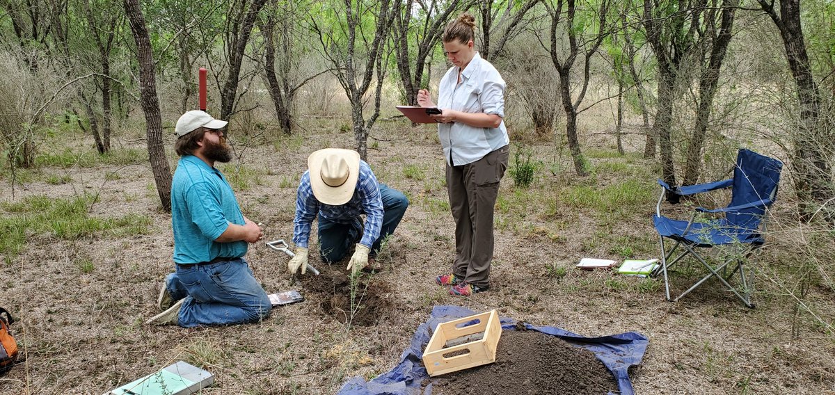 AquiferEdwards's tweet photo. We're excited that soil sampling efforts are again underway as part of our collaboration with @NRCSTexas and @SAParksandRec to better understand the benefits of healthy soils. These April 29 photos show archaeologists at a site visit at Medina River Natural Area https://t.co/xhMlSYtUZq
