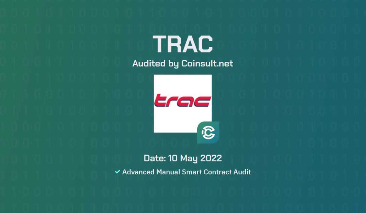 CoinsultAudits's tweet photo. 🔒 New audit completed @tracdotrun 

https://t.co/W8PU9SdE7p https://t.co/8m8ULSGPaO