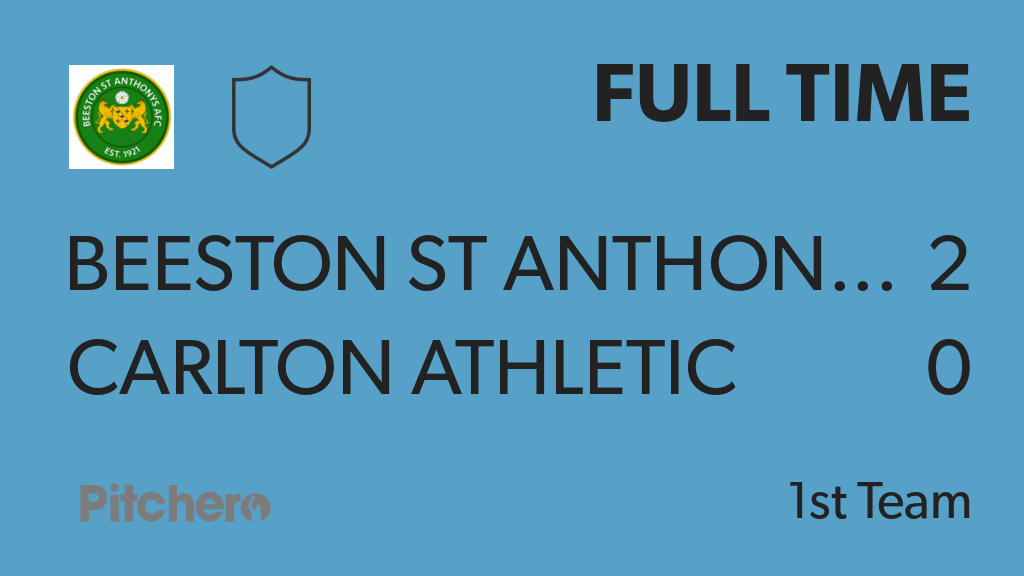 BSAafc's tweet photo. FULL TIME: Beeston St Anthony's 2 - 0 Carlton Athletic
#BEECAR #Pitchero
https://t.co/BjzmcwTfKW https://t.co/sCpkrxEmfh