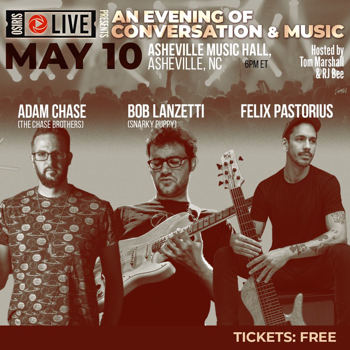 osirispod's tweet photo. Not in #Asheville tonight?

Not a problem! You can stream all the #OsirisLive music &amp; conversation with @adamchasemusic @PastorFL3X &amp; @RealSnarkyPuppy’s Bob Lanzetti right here:

📽 https://t.co/4I7IiZpBS2 6ET

Courtesy of @iamavl &amp; our sponsors @passionhousecr! https://t.co/PjXuAr0DXZ