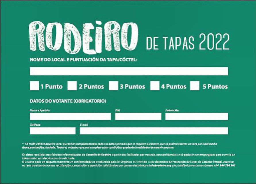 Rodeirodtapas23's tweet photo. Queda unha longa fin de semana para disfrutar de #rodeirodetapas2022 e lembrade que con cada tapa consumida podedes cubrir esta papeleta e entrar no sorteo destes prêmios
#euquerorodeirodetapas #galiciacalidade #tapas #galicia #rodeiro https://t.co/9UJhsy0zsv