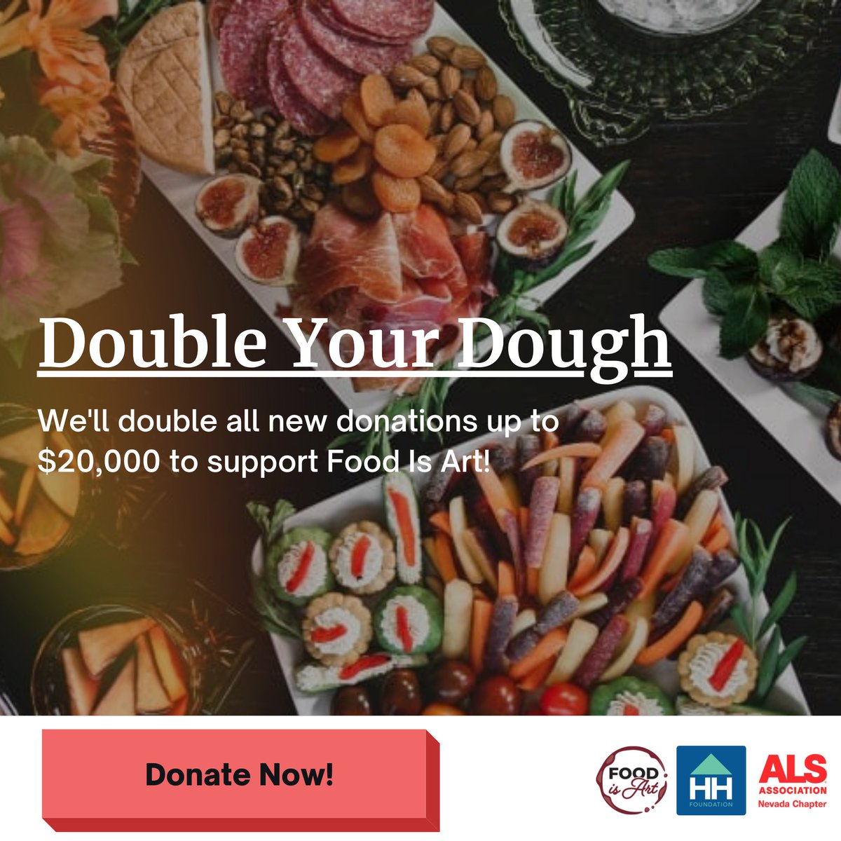 ALS_ofNevada's tweet photo. Here's your chance to Double Your Dough! Thanks to the generosity of the Helms Helps Foundation, we're doubling all new donations up to $20,000 this May! Donations will go toward our fall fundraising event, Food Is Art! Please visit https://t.co/05LNd4xYXa for more info!
#nvALS https://t.co/UaCNtJQGJj