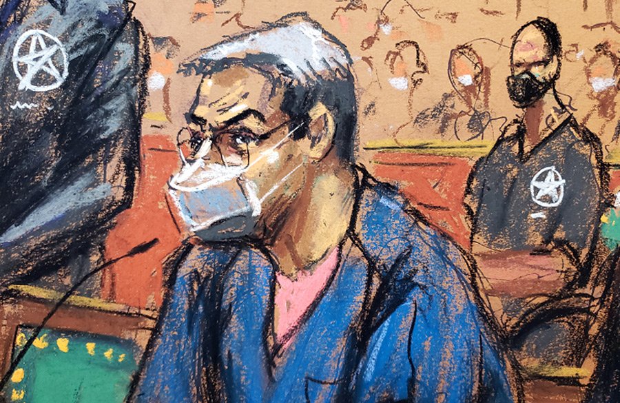 ConfidencialHN's tweet photo. #𝐋𝐎𝐔́𝐋𝐓𝐈𝐌𝐎 || 📸 Esta es la imagen gráfica de la presencia de Juan Orlando Hernández, este martes en la Corte Sur de New York. https://t.co/1TwlPlPCFj