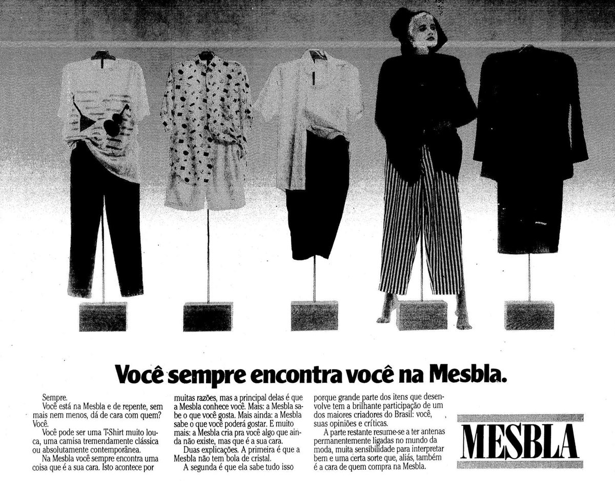 EstadaoAcervo's tweet photo. A Mesbla retorna ao mercado depois de vinte e três anos. Conheça a história da marca que abriu sua primeira filiar no País em 1912, vendendo acessórios automobilísticos. Anúncio publicado no Estadão de 5/2/1987
https://t.co/D4bPCwVZU0
#MESBLA https://t.co/pehNoZlPuv