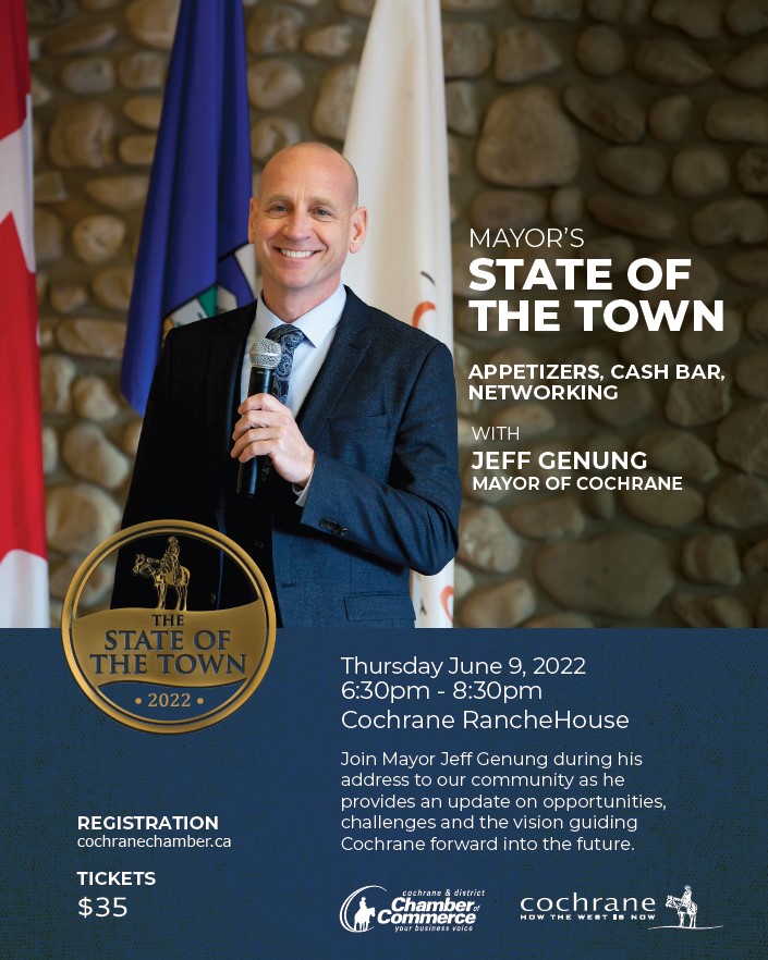 #Cochrane, AB – Mayor Jeff Genung is preparing his annual State of the Town Address which will take place on Thursday June 9, 2022, 6:30 pm - 8:30 pm at the Cochrane RancheHouse.