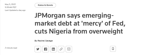 FinPlanKaluAja1's tweet photo. As Emefiele is AWOL from his job, JP Morgan has delisted Nigeria from the Emerging Market recommendations. No oil revenue transferred from January to March 2022 as oil prices surged. https://t.co/k3cj6ESB5Z