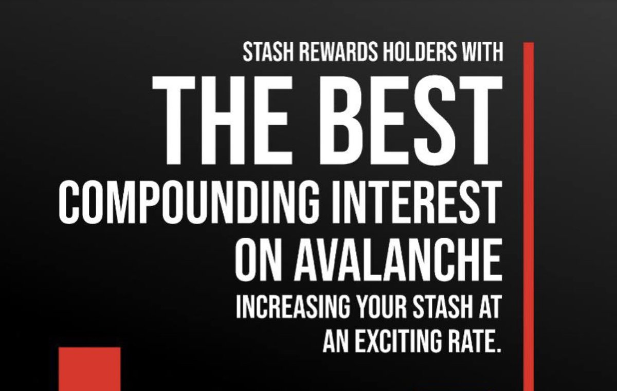 StashOfficial_'s tweet photo. STASH rewards it’s holders with the BEST compounding interest on #Avalanche 

Yep you heard that right! 😜

The question is… how will you spend your STASH? 

#AVAX  #Avalanche #stash #passiveincome #autocompunding #DeFi #cryptocurrency https://t.co/64Xfy1Ncst