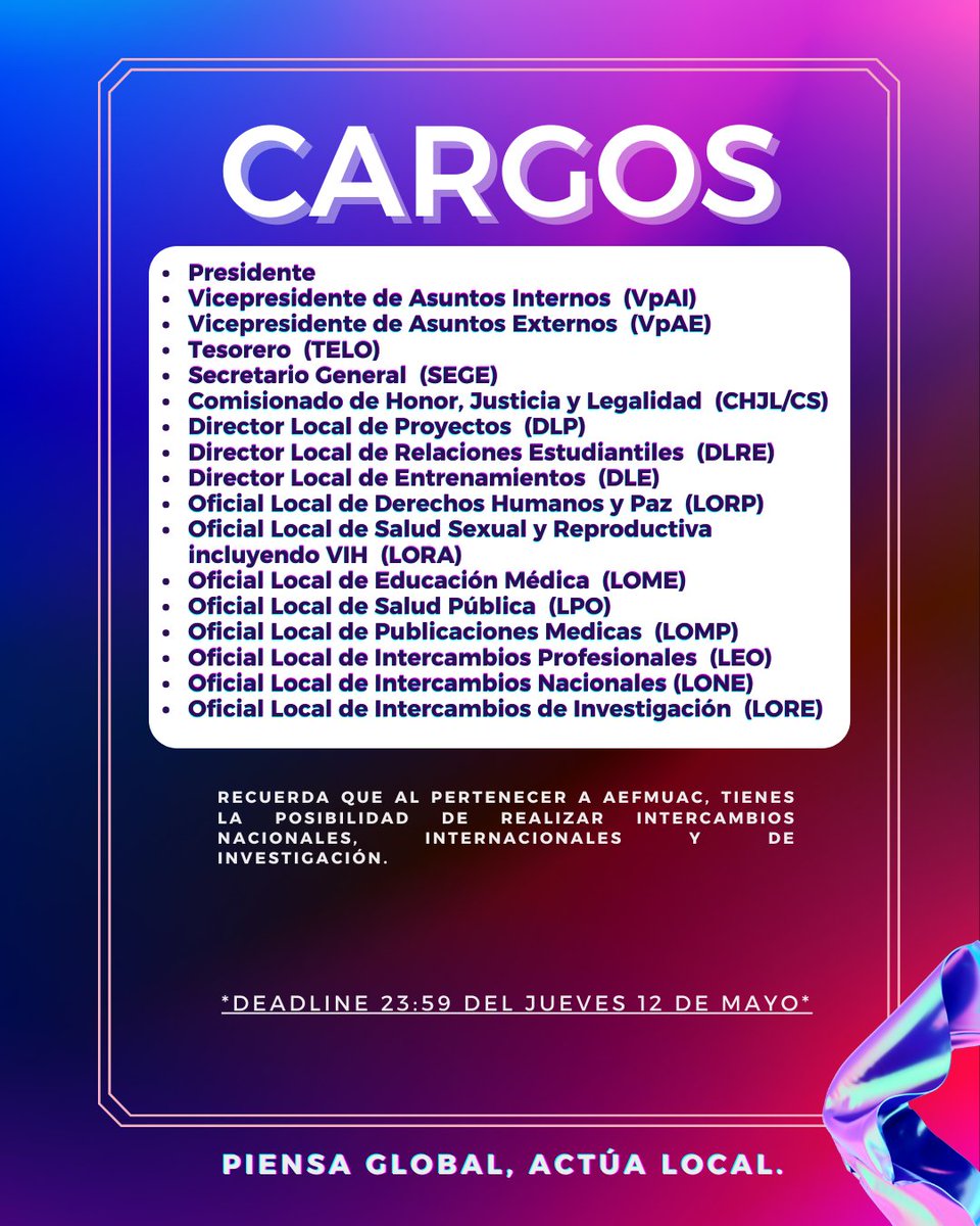 aefmuac's tweet photo. AEFMUAC te invita a ser candidato de la nueva gestión 2022-2023. Manda tus documentos antes del 13 de mayo y forma parte de esta bella asociación. ✨👩‍⚕️👨‍⚕️🩺
*Bases: https://t.co/HGYqssL1Dw https://t.co/XCcwlZtW62