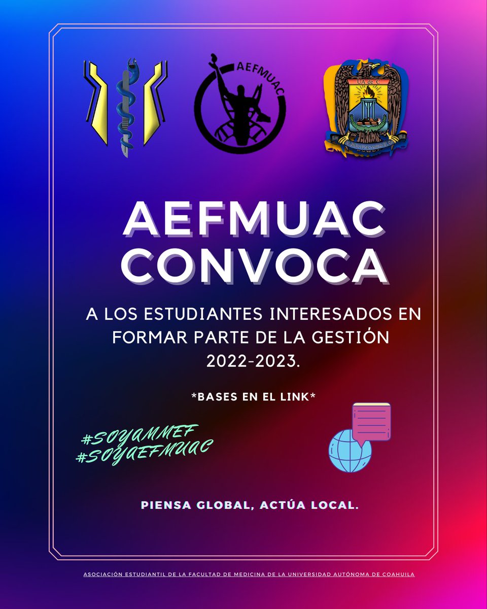 aefmuac's tweet photo. AEFMUAC te invita a ser candidato de la nueva gestión 2022-2023. Manda tus documentos antes del 13 de mayo y forma parte de esta bella asociación. ✨👩‍⚕️👨‍⚕️🩺
*Bases: https://t.co/HGYqssL1Dw https://t.co/XCcwlZtW62