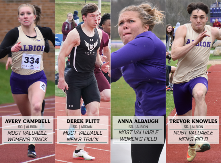 MIAA1888's tweet photo. 🚨 Outdoor Track and Field All-MIAA Honorees Announced 🚨

Track MVPs - Avery Campbell of @gobrits and Derek Plitt of @AdrianBulldogs

Field MVPs - Anna Albaugh and Trevor Knowles of @gobrit

READ -- https://t.co/XOJS2t7EbW

#D3MIAA #MIAAotf https://t.co/7EHfcCbdHF