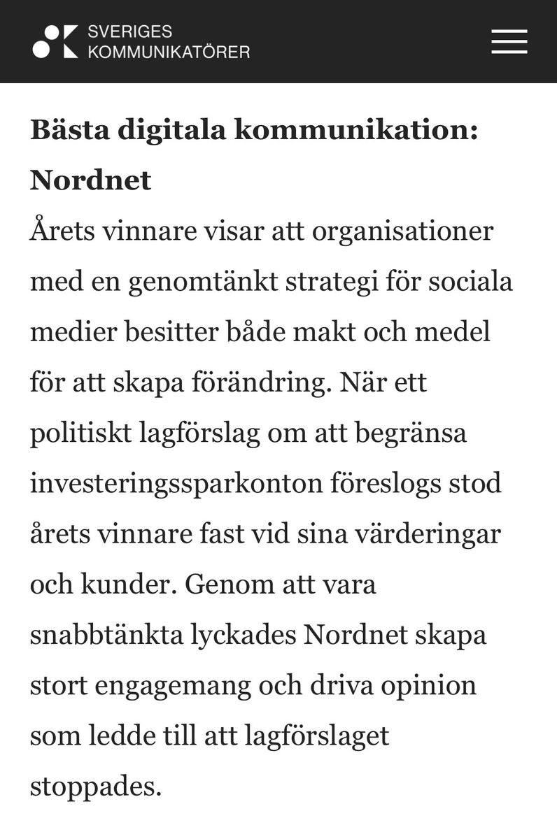 RJarborg's tweet photo. So proud of @FridaNordnet and @JohanNordnet for their tireless campaign against higher taxes on savings which not only won the day but also won @Nordnet the win for best digital communication!!
#alwaysbewinning https://t.co/vTWiYNnvjT