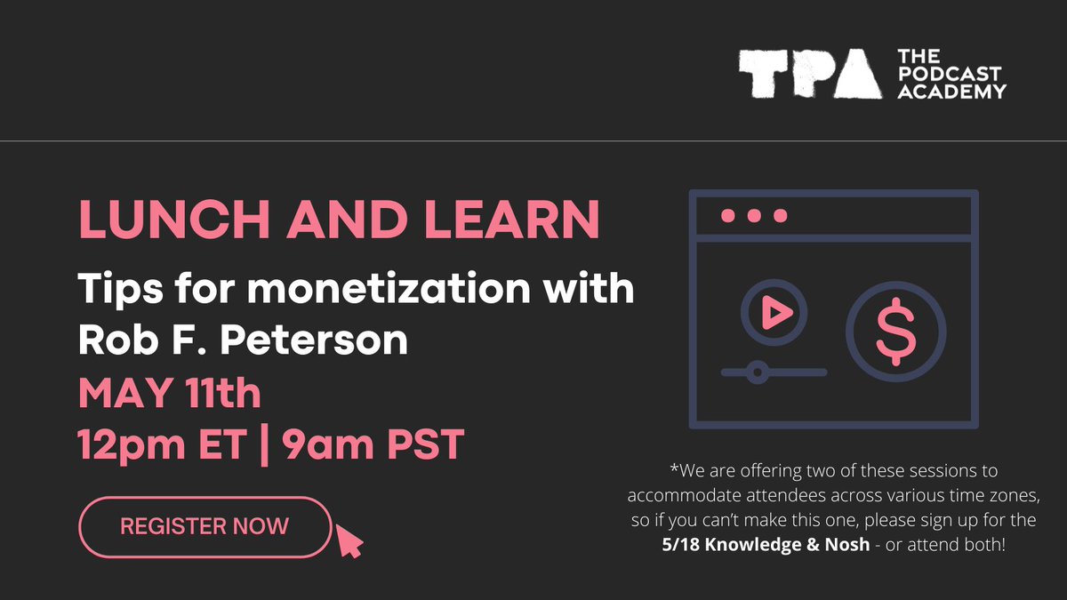 podcastacademy's tweet photo. It’s quite literally the million-dollar question: how can one monetize their #podcast? We’re grateful to welcome @RobertfPeterson of The Walt @Disney Company to share his tips/tricks/tools in this 60-minute session. 

Members Only! Register today: https://t.co/ezqNepsqvg https://t.co/qv6Lr13Es7