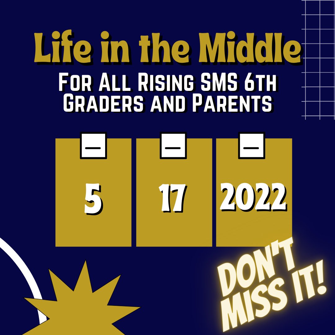 SenecaMiddle's tweet photo. Rising 6th graders- May 17th from 6-7 PM is Life in the Middle!  Join us in the SMS gym for information about SMS, be introduced to the 6th grade teachers, tour the building, and have some light refreshments.  Every rising 6th grader in attendance will receive a SCJBA book. https://t.co/wVELpE2iUr