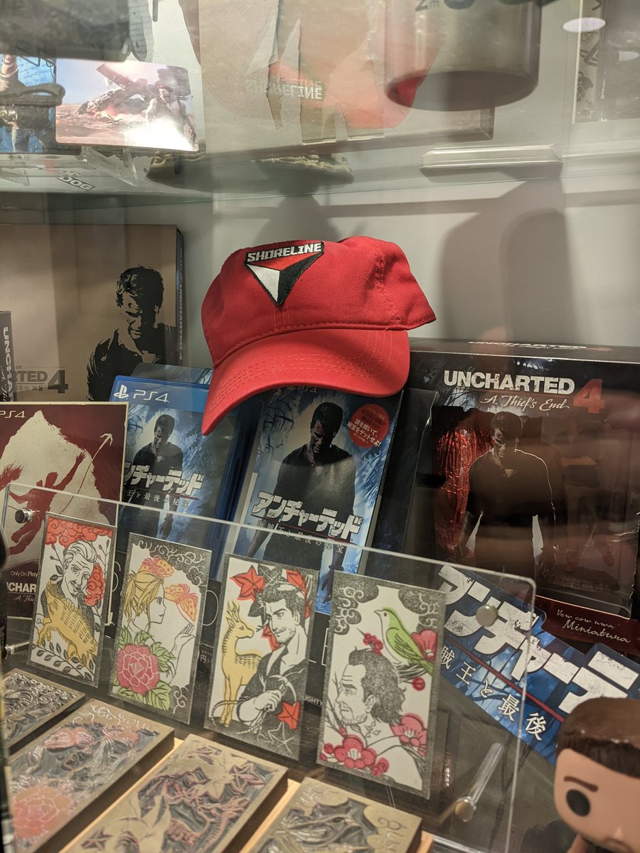 Shoreline hat in the Uncharted memorabilia cabinet at Naughty Dog