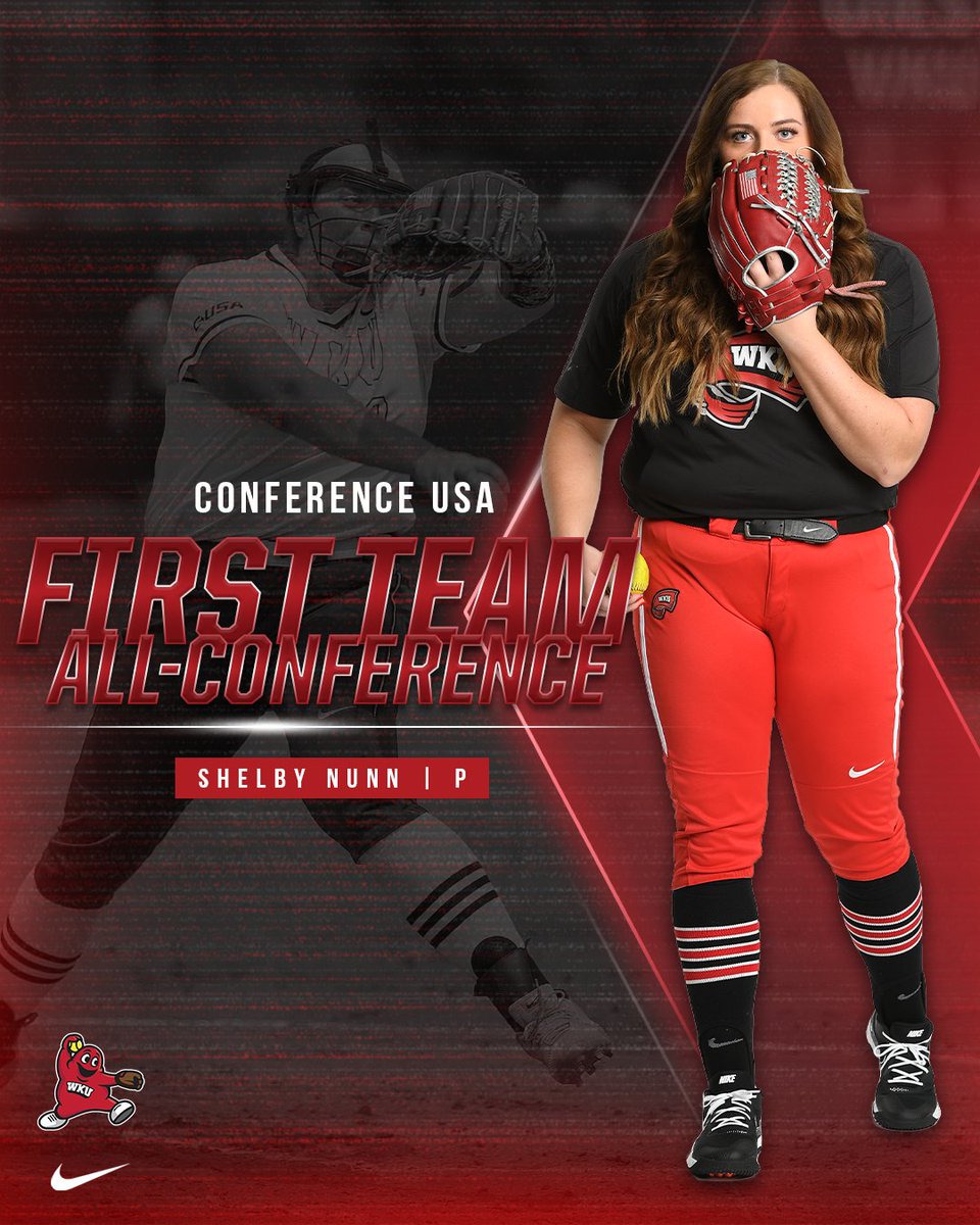 WKUSoftball's tweet photo. We've got more @ConferenceUSA awards coming in!

🔴 Nunn - 1st Team
🔴 Davis - 2nd Team
🔴 Sanders - 2nd Team
🔴 Drinnon - 2nd Team &amp; All-Freshman Team https://t.co/o4wxYDfUxb