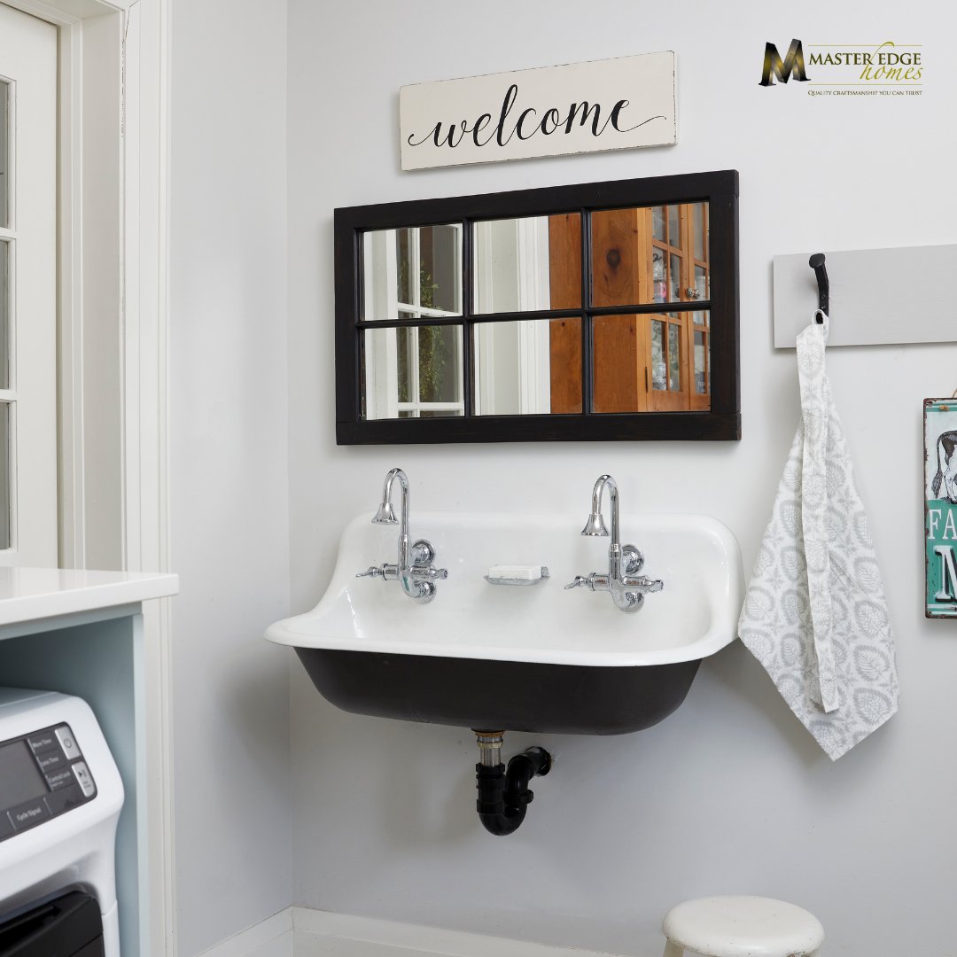 MasterEdgeHomes's tweet photo. A floating matte black sink and built-in custom cabinets help keep this laundry room clean and organized.

#BeforeAfter #BeforeVsAfter #Transformation #Markham #MarkhamRenovation #Farmhouse #FarmhouseRenovation #LaundryRoom #Bathroodesign #bathroominspo #bathroomstyle https://t.co/Dv6MBJRu2p