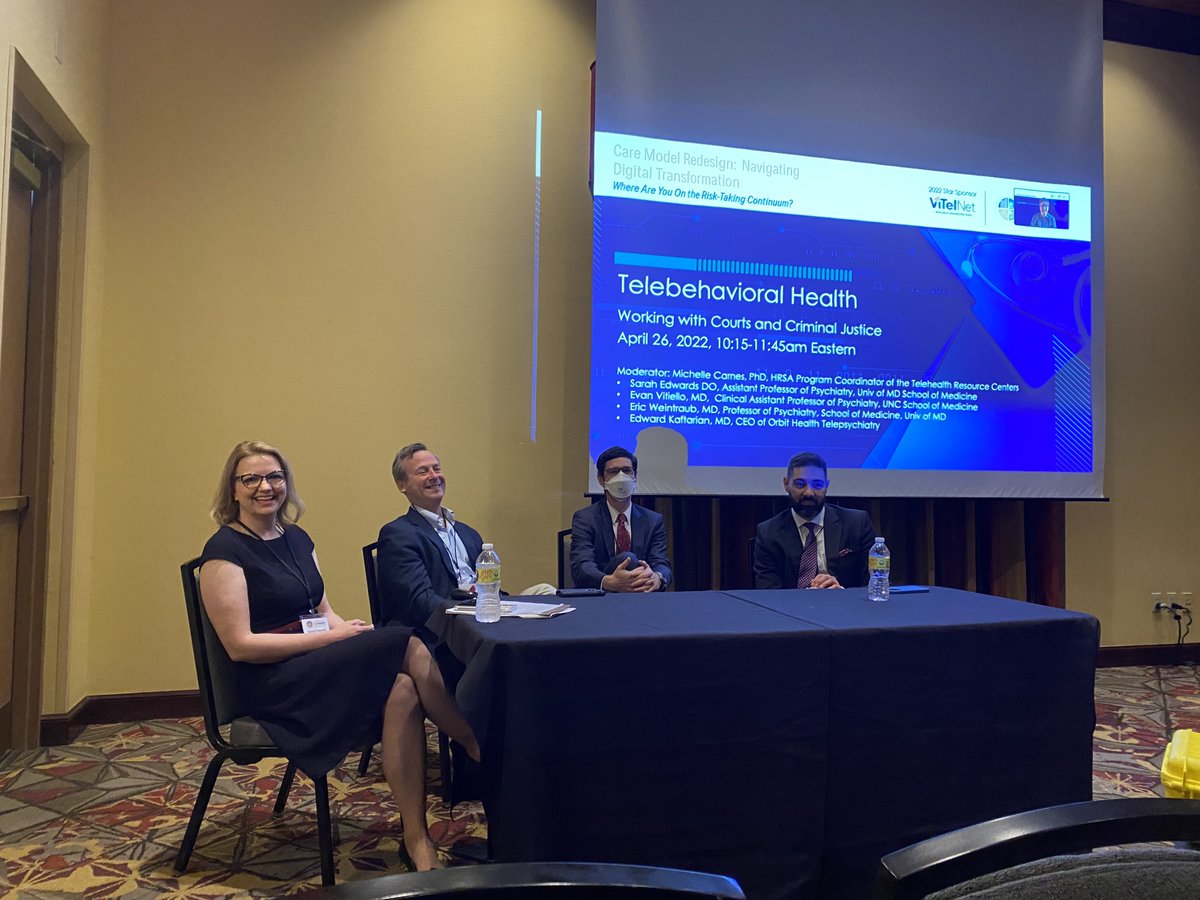 MDTelemental's tweet photo. Many thanks to those who attended the Mid-Atlantic Telehealth Resource Center Summit! Drs. Sarah Edwards & Eric Weintraub presented on #TelebehavioralHealth w/in the courts & criminal justice system. @katwibb https://t.co/bjZm7Jldgu