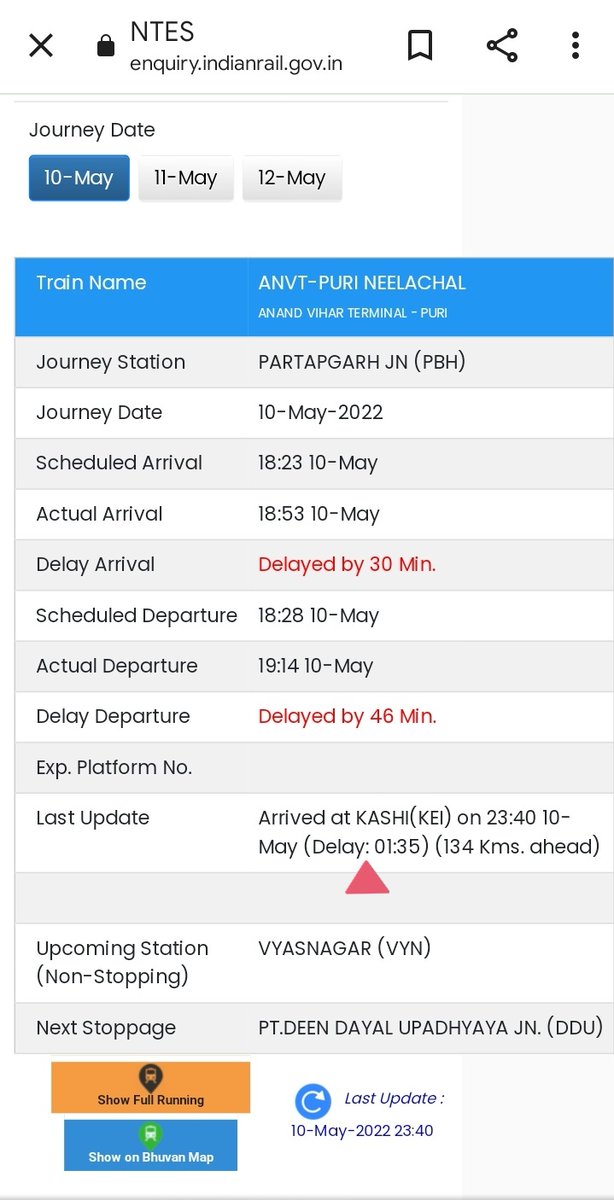 irishavvivek's tweet photo. @RailMinIndia @AshwiniVaishnaw @PMOIndia Kindly let me know who is responsible for missing my train(13303) on 11th may 2022 from BKSC  due to delay of current train (12876). https://t.co/nGNQwgAzQJ