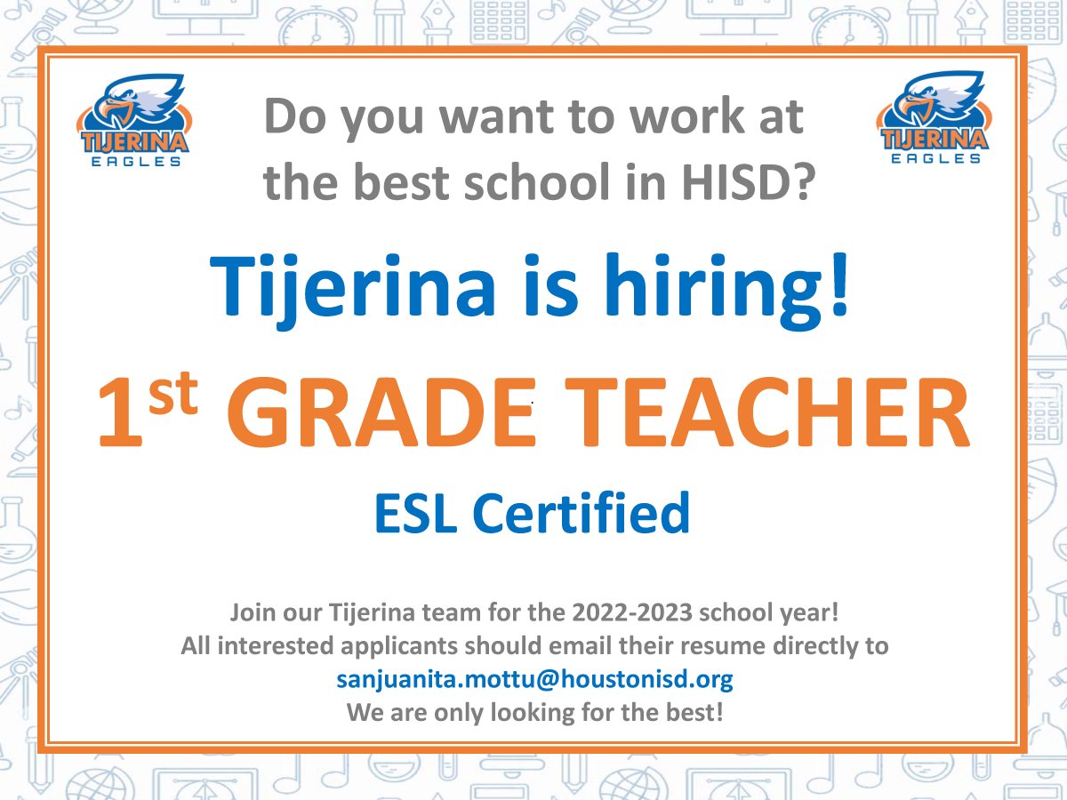 We are looking for the best! @TeamHISD <a href="/SjMottu/">Sanjuanita Mottu</a> <a href="/RE_TijeES/">Raquel Escamilla</a> <a href="/tarrynce/">Tarrynce Robinson, Ed.D.</a> <a href="/Erwin_Garcia_/">Erwin Garcia, Ed.D.</a> @HISD_ESO_1
