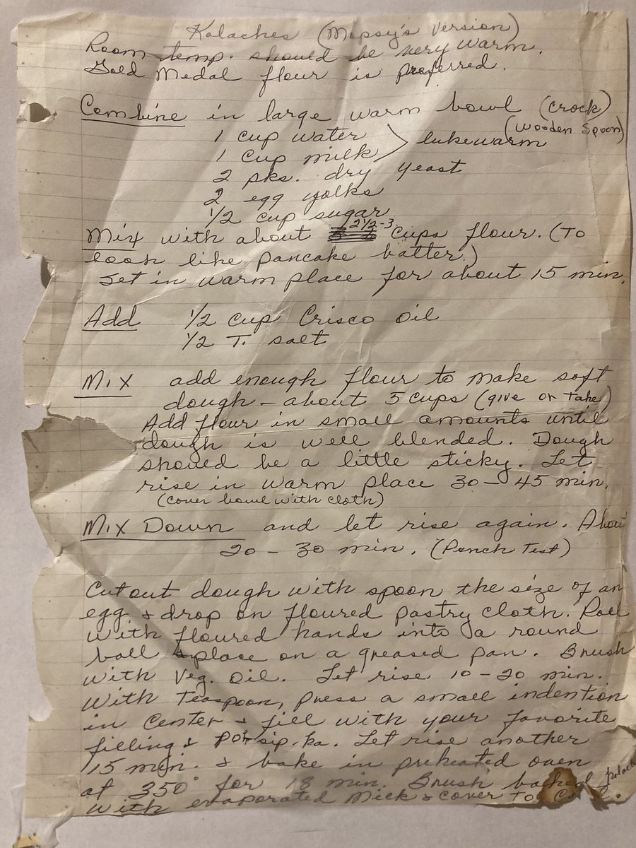 kellibethxo's tweet photo. @arbuzzy My family is super Czech, so here’s my great aunt Mopsy’s kolache recipe (dough and fillings)! She always said you need to warm up the temperature in the kitchen and use a specific type of bowl and spoon to get it just right. 🤤 https://t.co/WywkyFoDlC