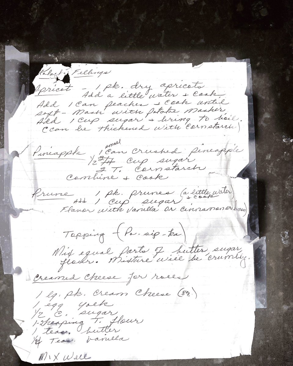 kellibethxo's tweet photo. @arbuzzy My family is super Czech, so here’s my great aunt Mopsy’s kolache recipe (dough and fillings)! She always said you need to warm up the temperature in the kitchen and use a specific type of bowl and spoon to get it just right. 🤤 https://t.co/WywkyFoDlC