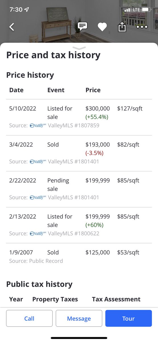 SarahKY85's tweet photo. I mean this is wild. Yes they did an update, but we paid 179 for our house move in ready. For the house next door to jump that much is insane https://t.co/MfapJmRoFK