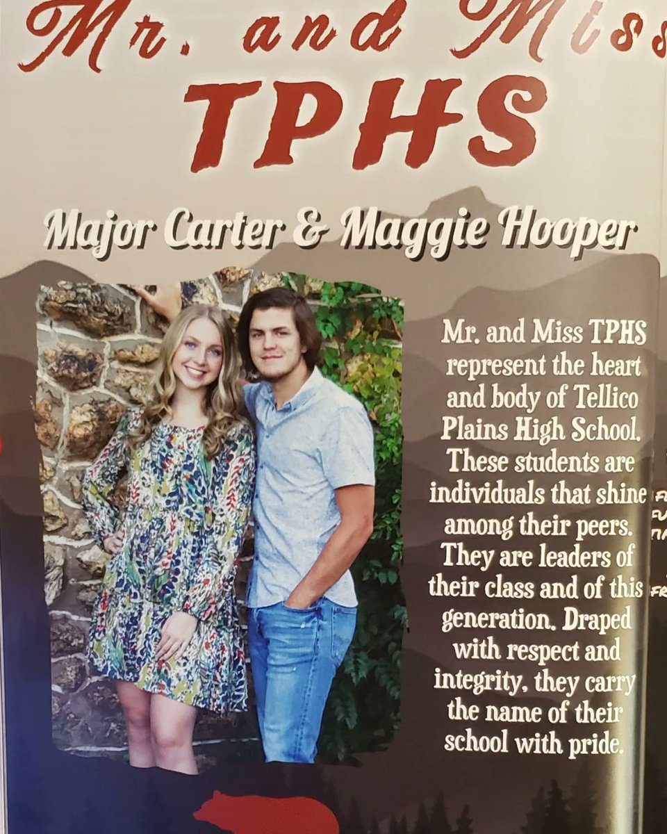 MissyLCarter's tweet photo. What an honor for these two to be nominated by Tellico High School faculty and voted upon by their classmates to carry this title.  
   🐻 Mr. And Miss TPHS 🐻
#seniors #TPHS #graduation2022 https://t.co/0V49CIAtAl