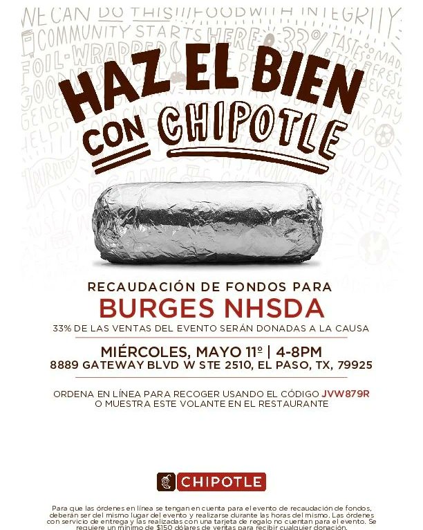 BurgesDance's tweet photo. Support the Burges chapter of the National Honor Society for Dance Arts this Wednesday at the Chipotle at the fountains from 4 pm to 8 pm! You can order online by entering the fundraiser code: JVW879R, or order in person &amp; show the flyer on your phone! We appreciate your support! https://t.co/RlCF6TaWdH
